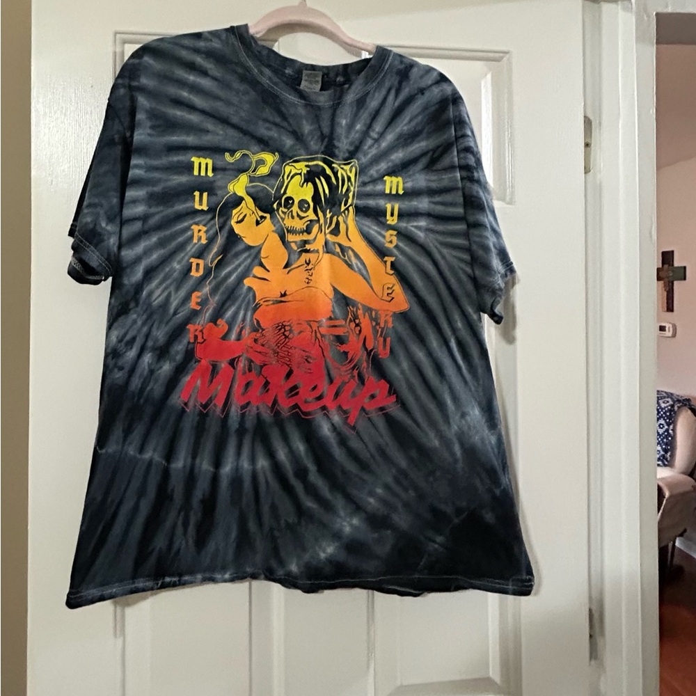 Bailey Sarian Tie-Dye Murder,Mystery,Makeup T-Shirt with Skeleton Design